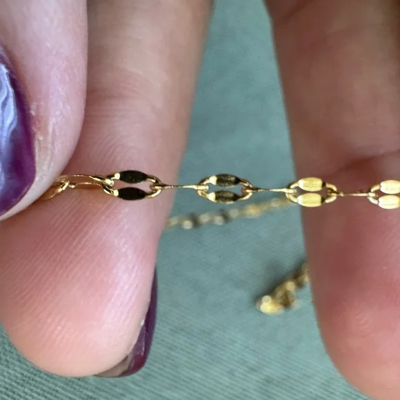 Gold Glitter Sequin Chain Necklace - Stainlees steel Flat Link - Picture 7 of 7